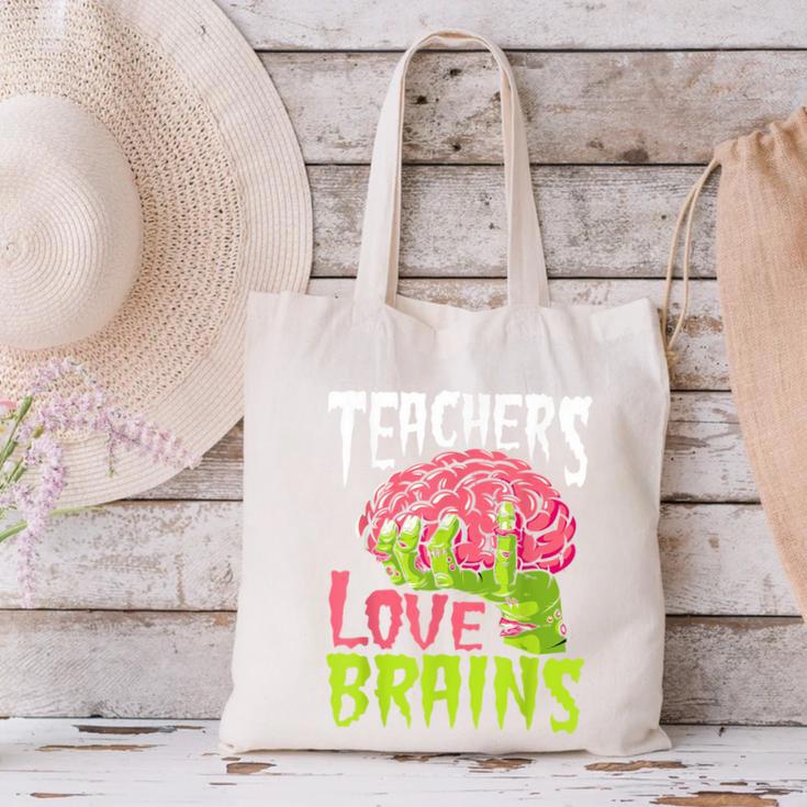 Teachers Love Brains Zombie Teacher Halloween Zombies Canvas Tote Bag, gift for family, gift for coworker