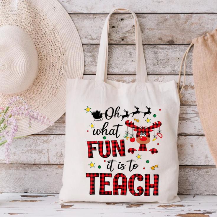 Teachers Oh What Fun It Is To Teach Cute Red Plaid Reindeer Canvas Tote Bag, gift for family, gift for coworker