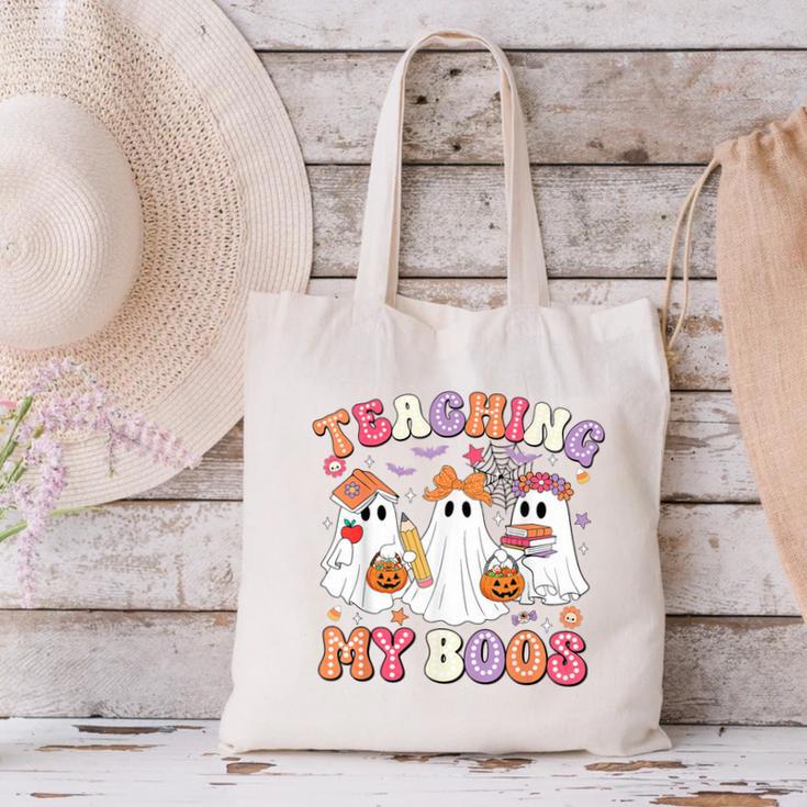Teaching My Boos Cute Spooky Ghost Teacher Halloween Women Canvas Tote Bag, gift for family, gift for coworker