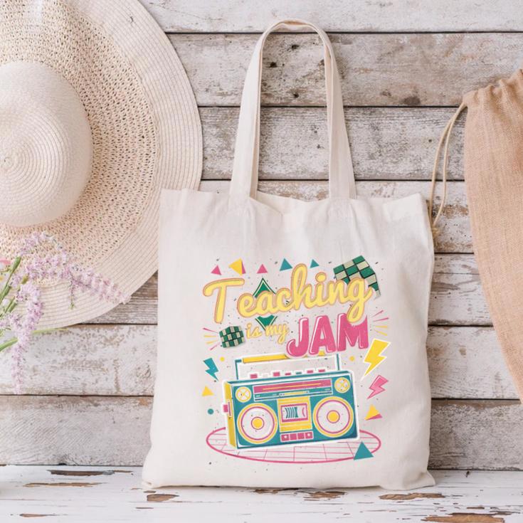 Teaching Is My Jam Groovy Retro Teacher Back To School Canvas Tote Bag, Groovy Teacher Tote Bags, gift for family, gift for coworker Teaching Is My Jam Groovy Retro Teacher Back To School Canvas Tote Bag, Groovy Teacher Tote Bags, gift for family, gift for coworker