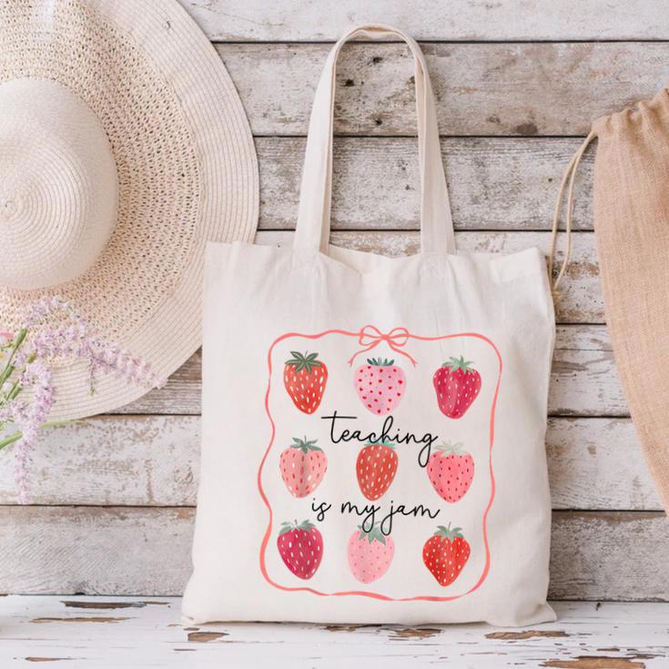 Teaching Is My Jam Teacher Team Crew Cute Strawberry Girls Canvas Tote Bag, gift for family, gift for coworker Teaching Is My Jam Teacher Team Crew Cute Strawberry Girls Canvas Tote Bag, gift for family, gift for coworker