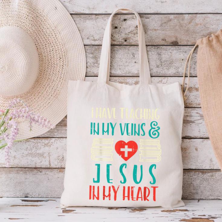 Teaching In My Veins Jesus In My Heart God Christian Teacher Canvas Tote Bag, gift for family, gift for coworker