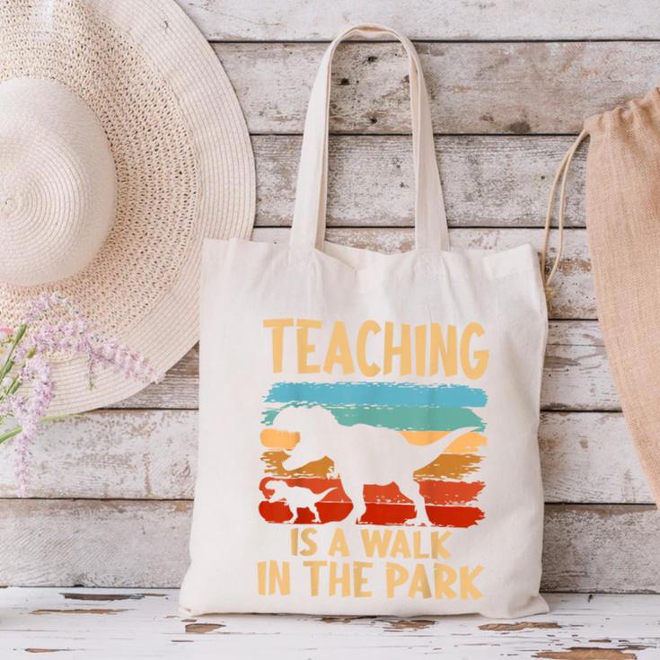 Teaching Is a Walk In Park Dinosaur Teacher Canvas Tote Bag, gift for family, gift for coworker