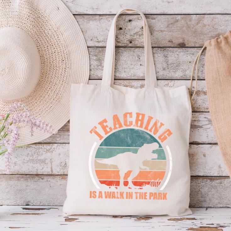 Teaching Is A Walk In The Park Teacher T-Rex Retro Canvas Tote Bag, gift for family, gift for coworker Teaching Is A Walk In The Park Teacher T-Rex Retro Canvas Tote Bag, gift for family, gift for coworker