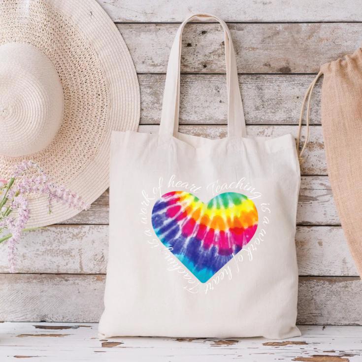 Teaching Is a Work Of Heart Tie Dye Hippie For Teacher For Men Women Girls Kids Canvas Tote Bag, gift for family, gift for coworker