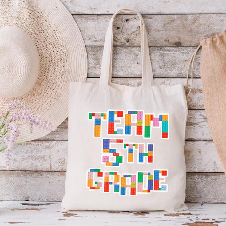 Team 5th Grade Building Blocks Bricks Theme Teacher Team For Men Women Kids Canvas Tote Bag, gift for family, gift for coworker