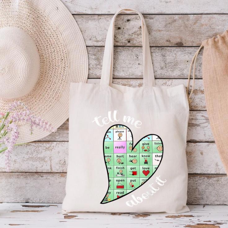 Tell Me About It Speech Pathology Aac Sped Teacher Canvas Tote Bag, gift for family, gift for coworker Tell Me About It Speech Pathology Aac Sped Teacher Canvas Tote Bag, gift for family, gift for coworker