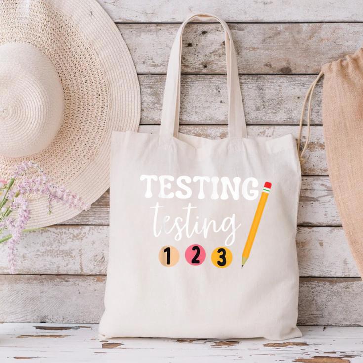 Testing Testing 123 Cute Math Teacher Student Test Day Men Women Girls Kids Canvas Tote Bag, gift for family, gift for coworker