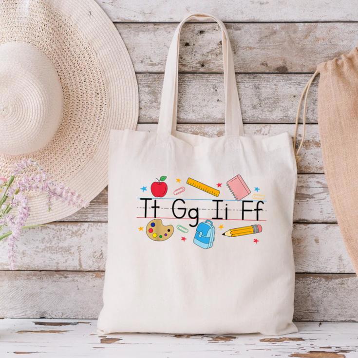 TGIF Teacher Alphabet Kindergarten Teacher Appreciation Canvas Tote Bag, gift for family, gift for coworker