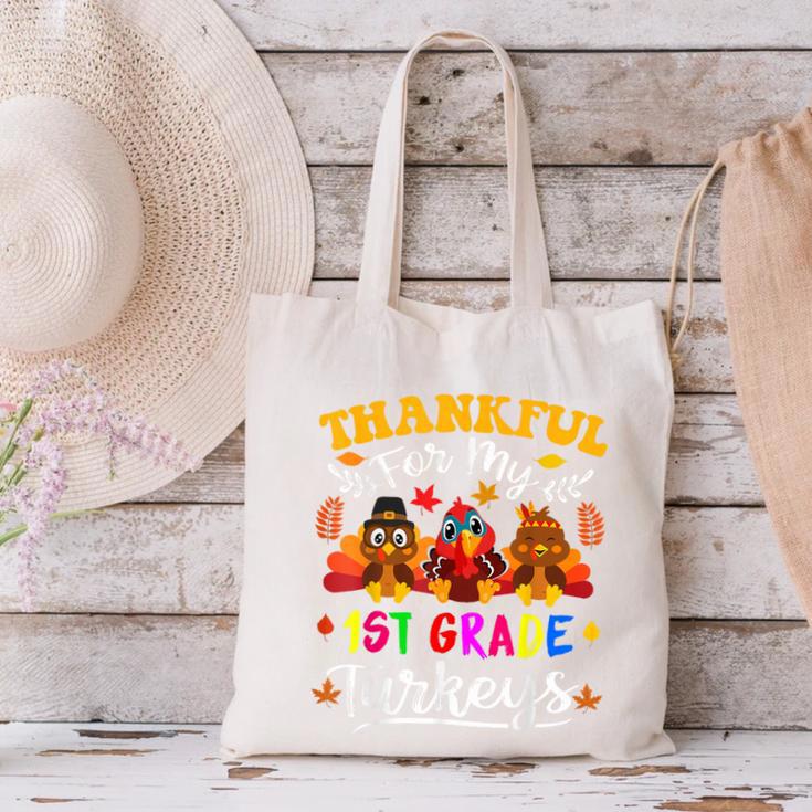 Thankful For My 1st Grade Turkeys Thanksgiving Teacher Fall Canvas Tote Bag, gift for family, gift for coworker