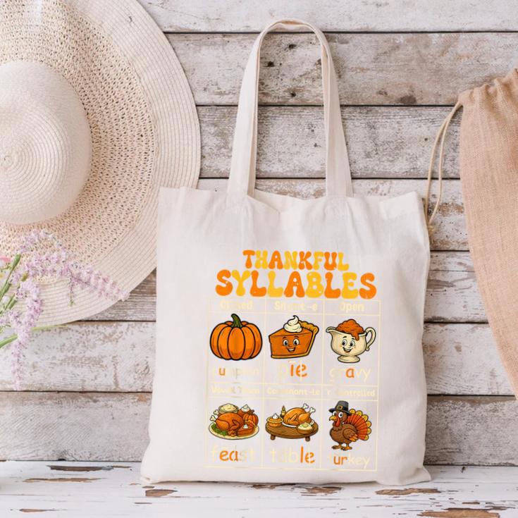 Thankful Syllables Teacher Thanksgiving Educational Kids Canvas Tote Bag, gift for family, gift for coworker
