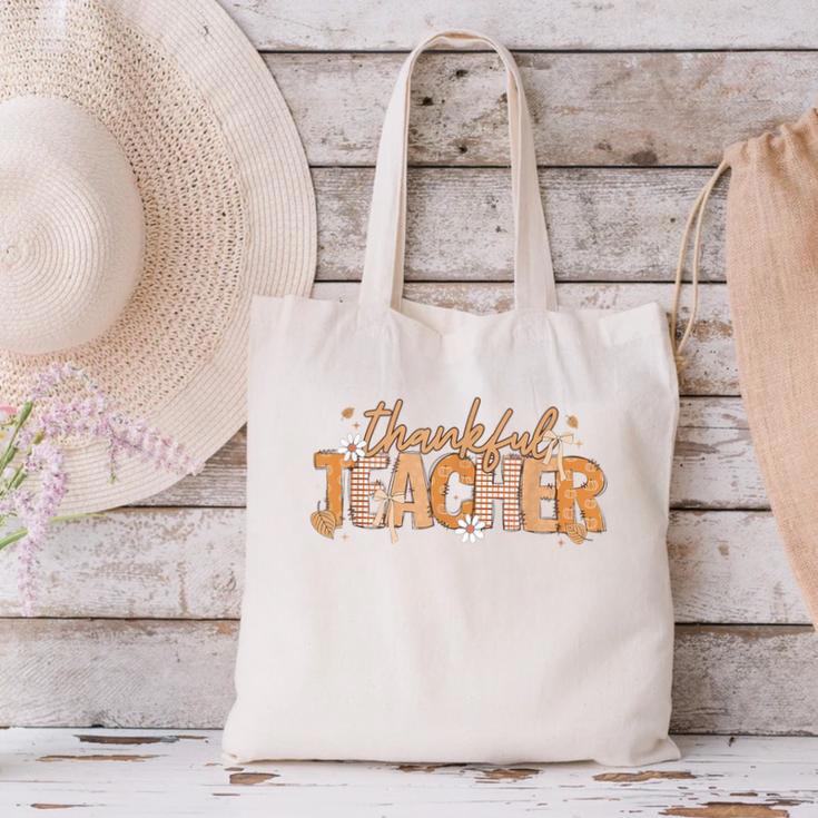 Thankful Teacher Autumn Fall Teacher Thanksgiving Youth Canvas Tote Bag, gift for family, gift for coworker