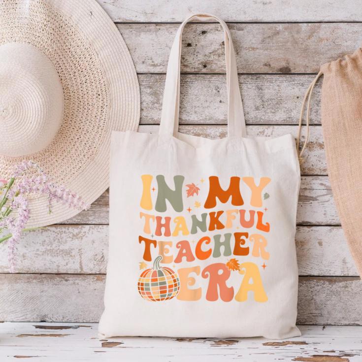In My Thankful Teacher Era Cute Groovy Thanksgiving Teacher Canvas Tote Bag, Groovy Teacher Tote Bags, gift for family, gift for coworker