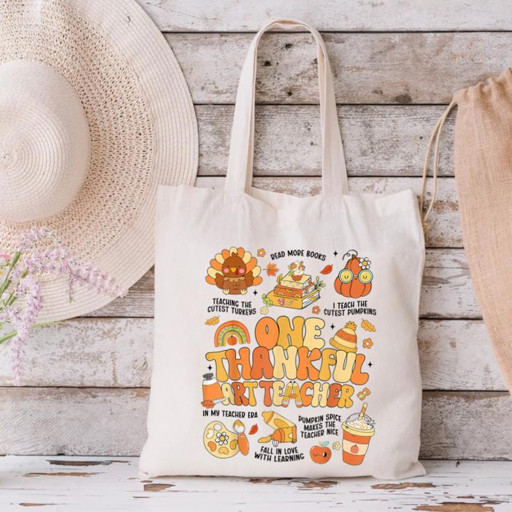 Thanksgiving One Thankful Art Teacher Fall Groovy Men Women Canvas Tote Bag, Groovy Teacher Tote Bags, gift for family, gift for coworker Thanksgiving One Thankful Art Teacher Fall Groovy Men Women Canvas Tote Bag, Groovy Teacher Tote Bags, gift for family, gift for coworker