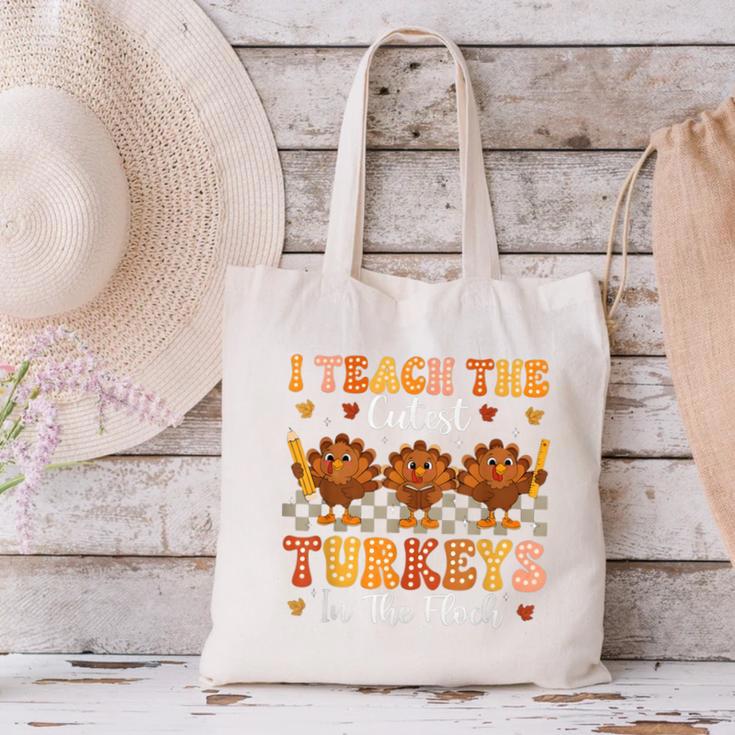 Thanksgiving Teacher I Teach The Cutest Turkeys In The Flock Canvas Tote Bag, gift for family, gift for coworker
