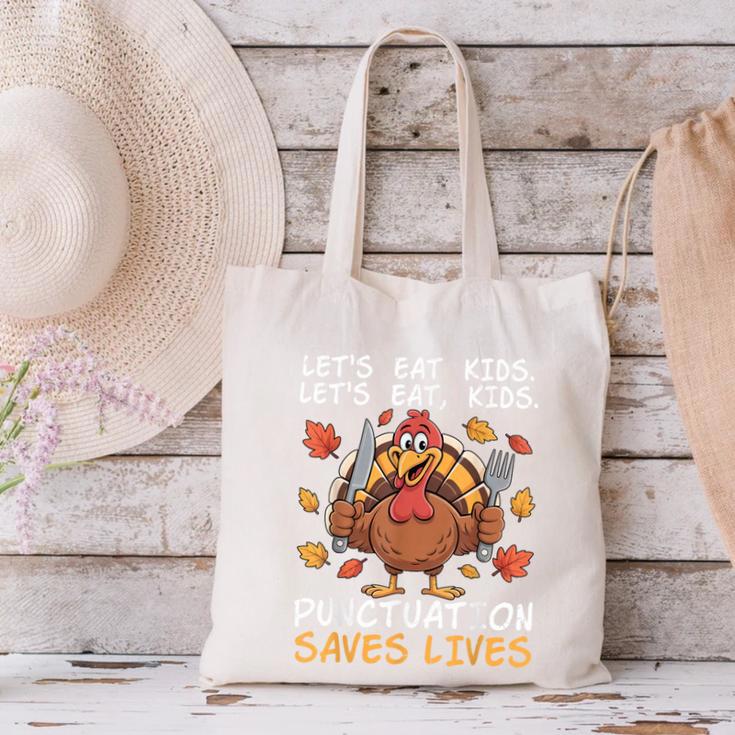 Thanksgiving Teacher Turkey Lets Eat Kids Punctuation Canvas Tote Bag, gift for family, gift for coworker