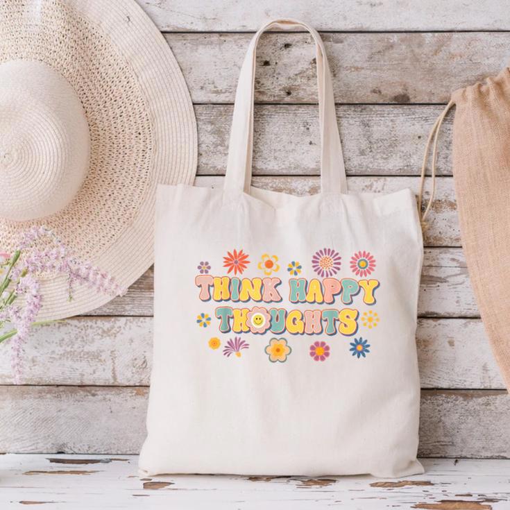 Think Happy Thoughts Teens Spring Positive Message Teachers For Men Women Girls Kids Canvas Tote Bag, gift for family, gift for coworker Think Happy Thoughts Teens Spring Positive Message Teachers For Men Women Girls Kids Canvas Tote Bag, gift for family, gift for coworker