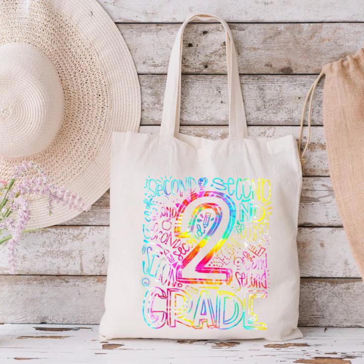 Tie Dye 2nd Grade Typography Team Second Grade Teacher Canvas Tote Bag, 2nd Grade Teacher Tote Bags, gift for family, gift for coworker