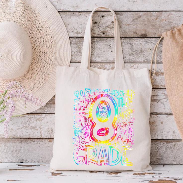 Tie Dye 8th Grade Typography Team Eighth Grade Teacher Canvas Tote Bag, gift for family, gift for coworker