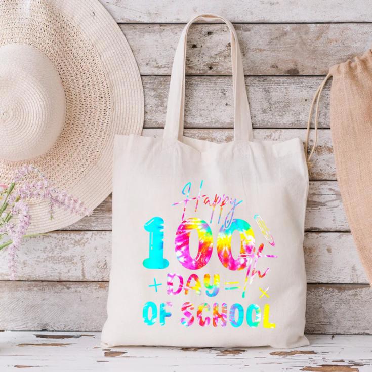 Tie Dye Happy 100th Day Of School Teacher Student 100 Days Canvas Tote Bag, gift for family, gift for coworker Tie Dye Happy 100th Day Of School Teacher Student 100 Days Canvas Tote Bag, gift for family, gift for coworker