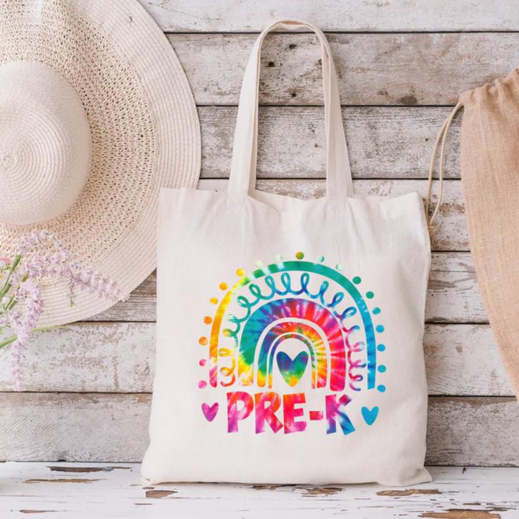 Tie Dye Prek Teacher Rainbow Preschool Back To School Girl Canvas Tote Bag, gift for family, gift for coworker Tie Dye Prek Teacher Rainbow Preschool Back To School Girl Canvas Tote Bag, gift for family, gift for coworker