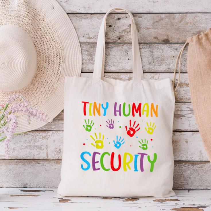Tiny Human Security Preschool Childcare Teacher Babysitters Canvas Tote Bag, gift for family, gift for coworker