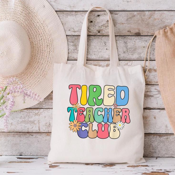 Tired Teachers Club Groovy Teachers Back To School Canvas Tote Bag, gift for family, gift for coworker