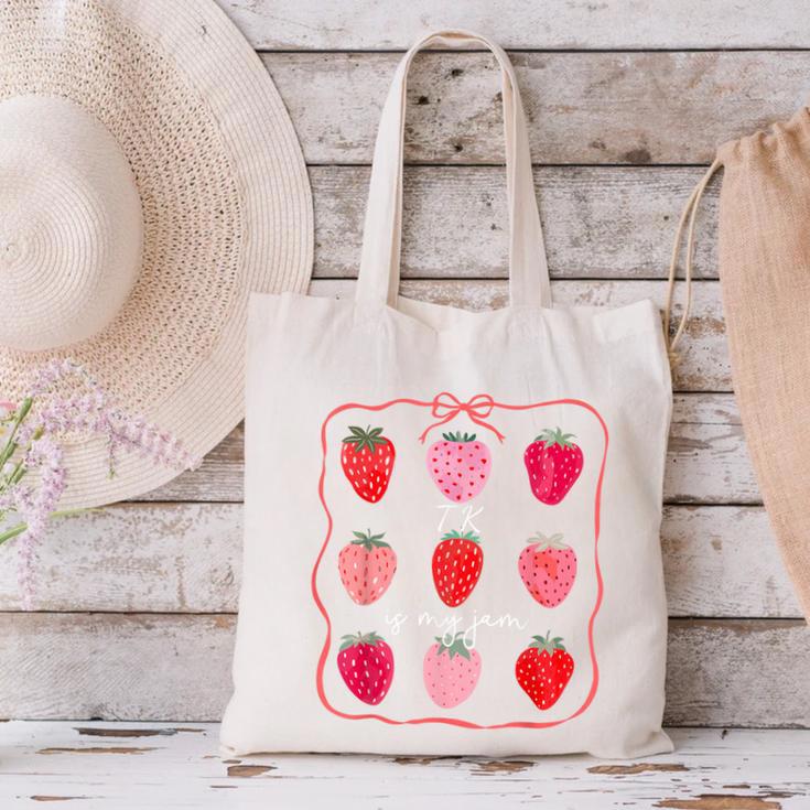 TK Is My Jam Transitional Kindergarten TK Teacher Strawberry Canvas Tote Bag, gift for family, gift for coworker TK Is My Jam Transitional Kindergarten TK Teacher Strawberry Canvas Tote Bag, gift for family, gift for coworker