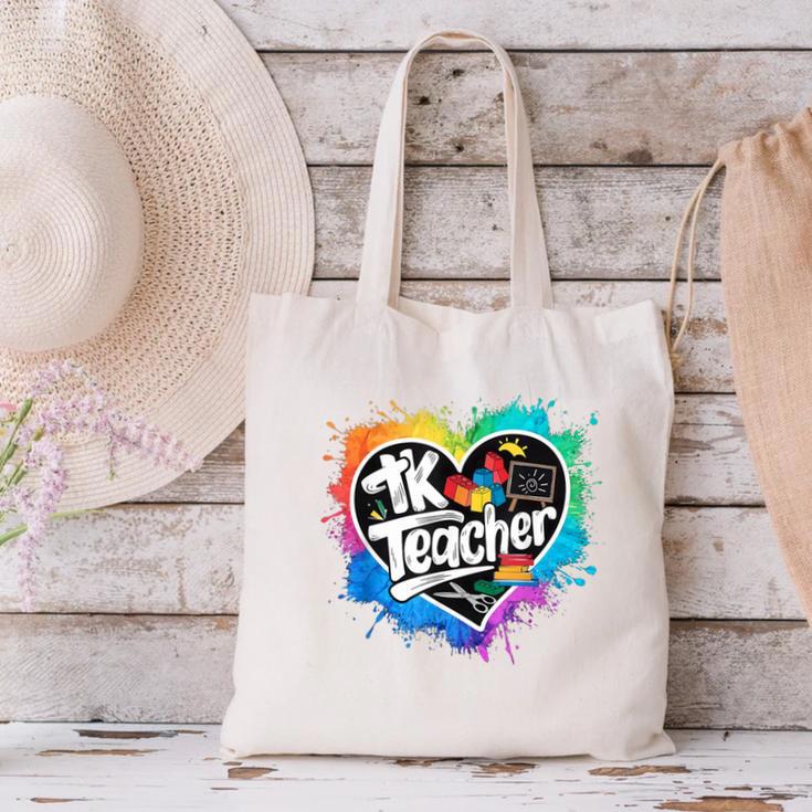 TK Teacher Transitional Kindergarten Heart Back To School Canvas Tote Bag, gift for family, gift for coworker