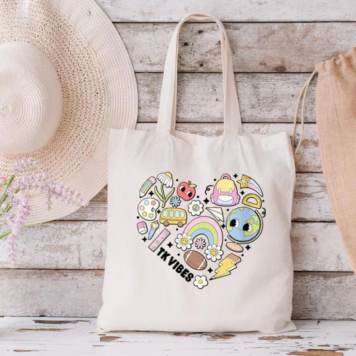 TK Vibes Back To School TK Kid Girl TK Team TK Teacher Women Canvas Tote Bag, gift for family, gift for coworker
