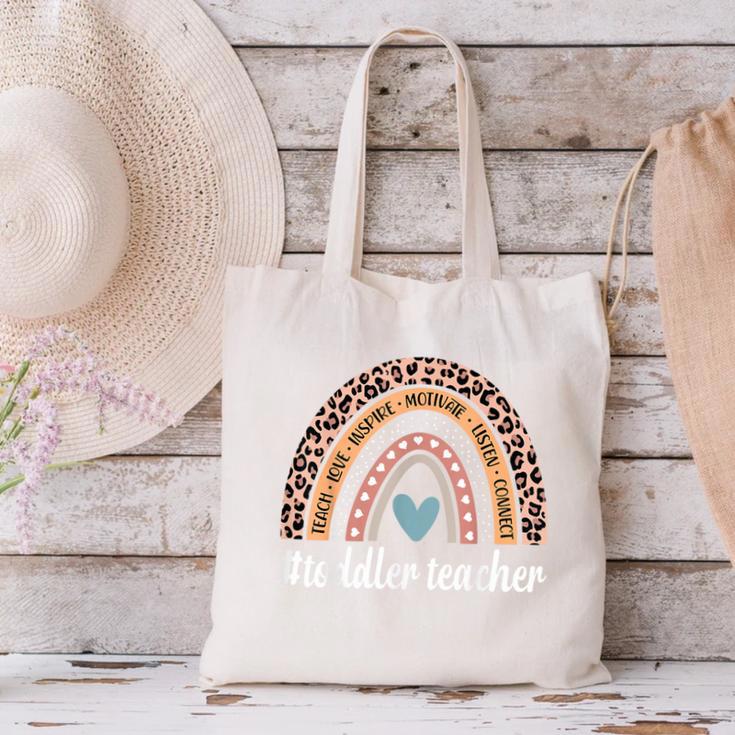 Toddler Teacher Rainbow Leopard Infant Teacher Men Women Canvas Tote Bag, gift for family, gift for coworker