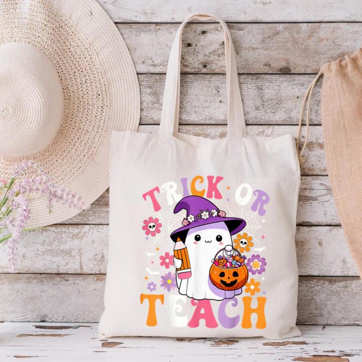 Trick Or Teach Groovy Teacher Ghost Halloween Teacher Canvas Tote Bag, Groovy Teacher Tote Bags, gift for family, gift for coworker Trick Or Teach Groovy Teacher Ghost Halloween Teacher Canvas Tote Bag, Groovy Teacher Tote Bags, gift for family, gift for coworker