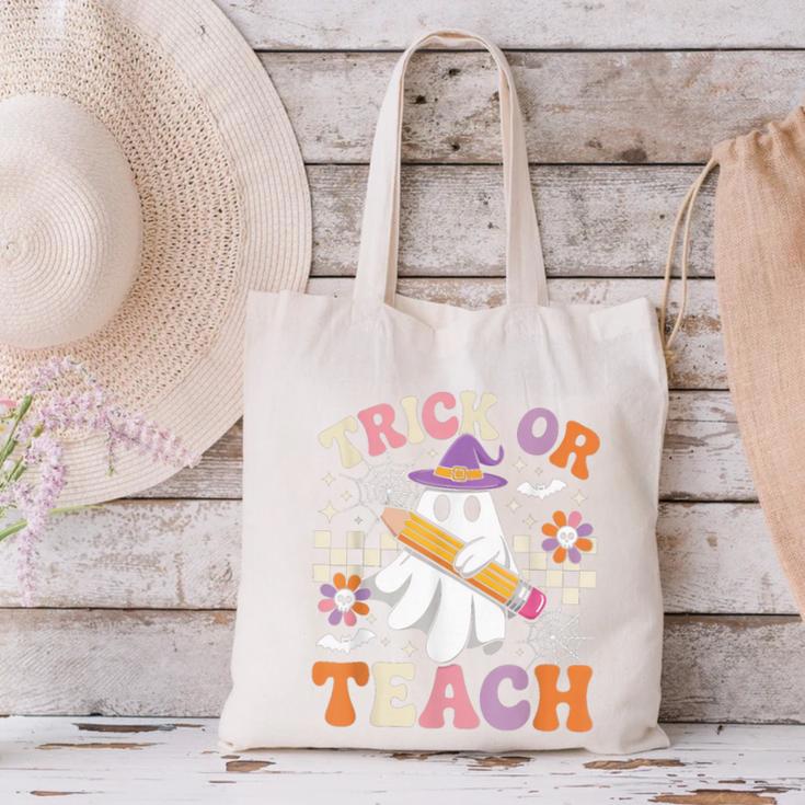 Trick Or Teach Groovy Teacher Halloween Retro Ghost Canvas Tote Bag, Groovy Teacher Tote Bags, gift for family, gift for coworker Trick Or Teach Groovy Teacher Halloween Retro Ghost Canvas Tote Bag, Groovy Teacher Tote Bags, gift for family, gift for coworker