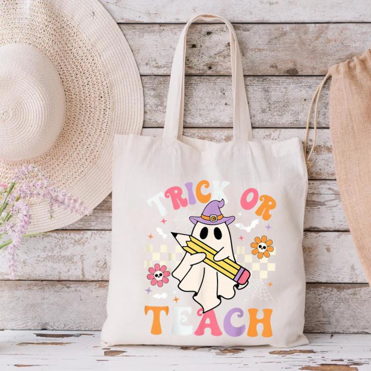 Trick Or Teach Groovy Teacher Halloween Retro Teacher Ghost Canvas Tote Bag, Groovy Teacher Tote Bags, gift for family, gift for coworker Trick Or Teach Groovy Teacher Halloween Retro Teacher Ghost Canvas Tote Bag, Groovy Teacher Tote Bags, gift for family, gift for coworker