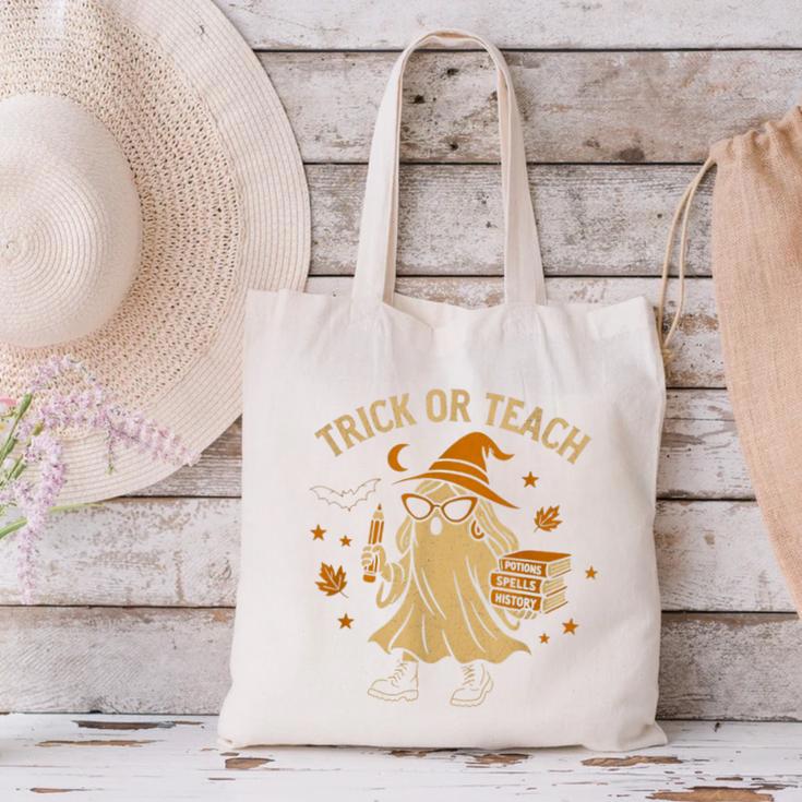 Trick Or Teach Halloween Teacher Canvas Tote Bag, gift for family, gift for coworker Trick Or Teach Halloween Teacher Canvas Tote Bag, gift for family, gift for coworker