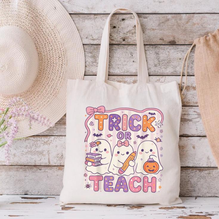 Trick Or Teach Retro Halloween Teacher Look Canvas Tote Bag, gift for family, gift for coworker Trick Or Teach Retro Halloween Teacher Look Canvas Tote Bag, gift for family, gift for coworker