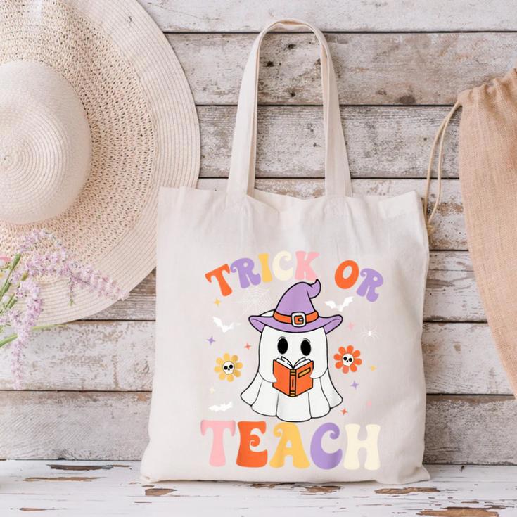 Trick Or Teach Teacher Groovy Ghost Halloween Teacher Canvas Tote Bag, Groovy Teacher Tote Bags, gift for family, gift for coworker Trick Or Teach Teacher Groovy Ghost Halloween Teacher Canvas Tote Bag, Groovy Teacher Tote Bags, gift for family, gift for coworker