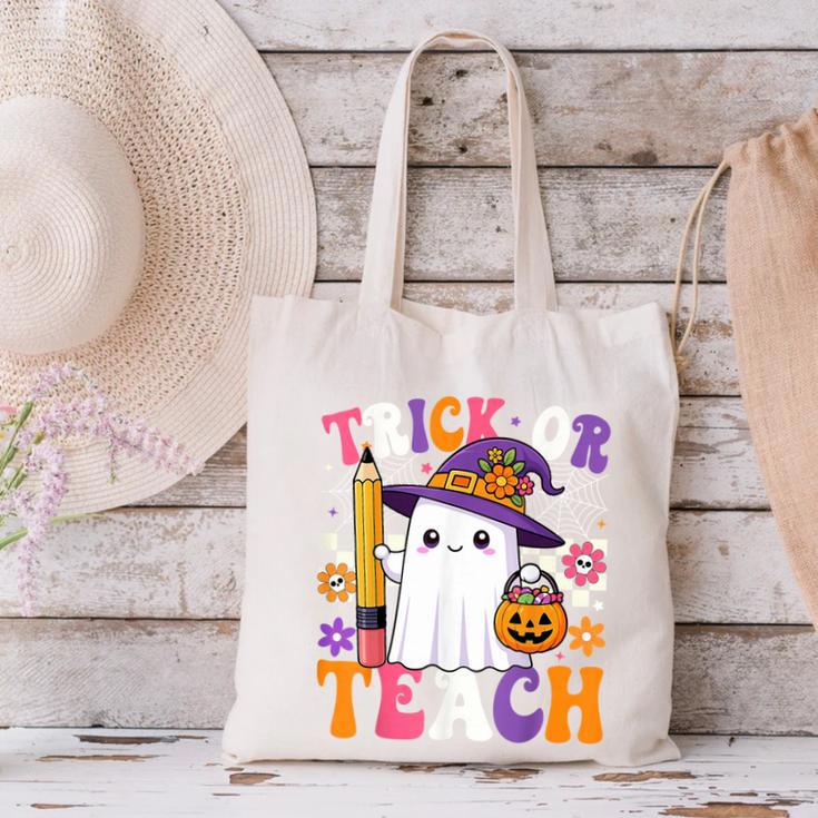 Trick Or Teach Teacher Pencil Ghost Halloween Teacher Canvas Tote Bag, gift for family, gift for coworker Trick Or Teach Teacher Pencil Ghost Halloween Teacher Canvas Tote Bag, gift for family, gift for coworker