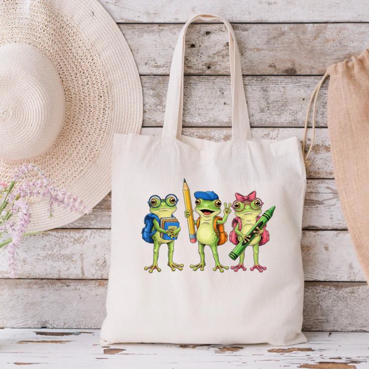 Trio Cute Frogs Welcome Back To School Teachers Girls Boys Canvas Tote Bag, gift for family, gift for coworker