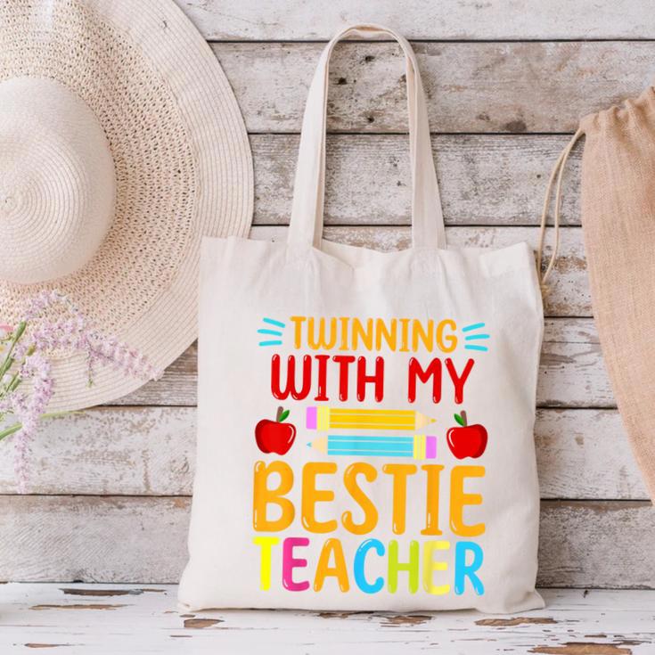 Twinning With My Bestie Teacher Boy Spirit Week Twin Day Canvas Tote Bag, gift for family, gift for coworker