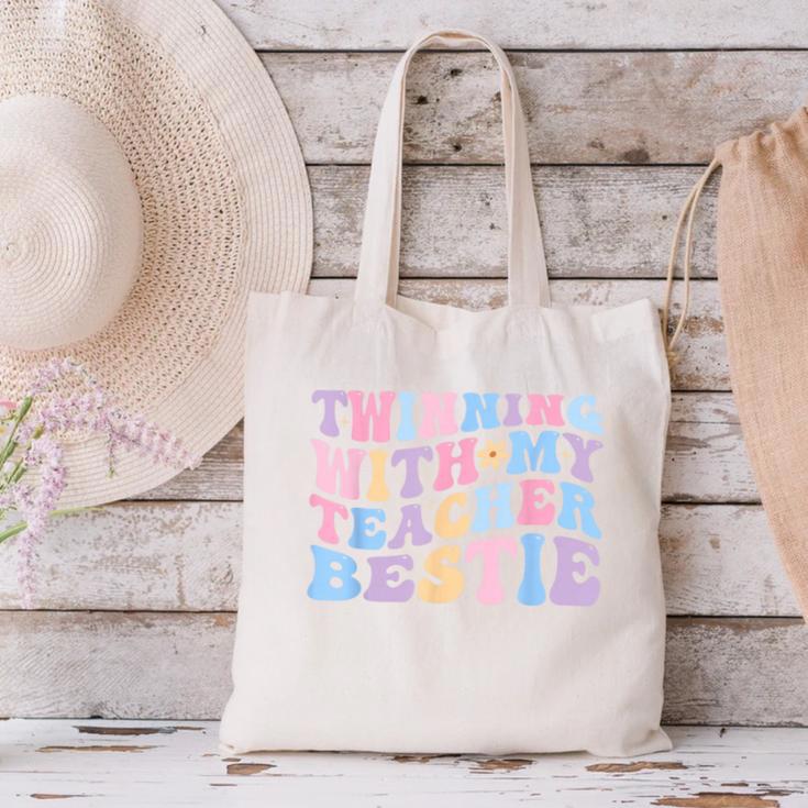 Twinning With My Teacher Bestie Teaching Partner Canvas Tote Bag, gift for family, gift for coworker