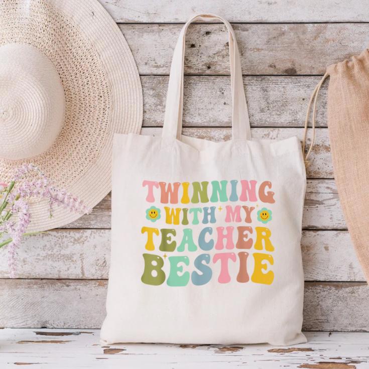 Twinning With My Teacher Bestie Twin Day Matching Teachers For Men Women Girls Kids Canvas Tote Bag, gift for family, gift for coworker Twinning With My Teacher Bestie Twin Day Matching Teachers For Men Women Girls Kids Canvas Tote Bag, gift for family, gift for coworker