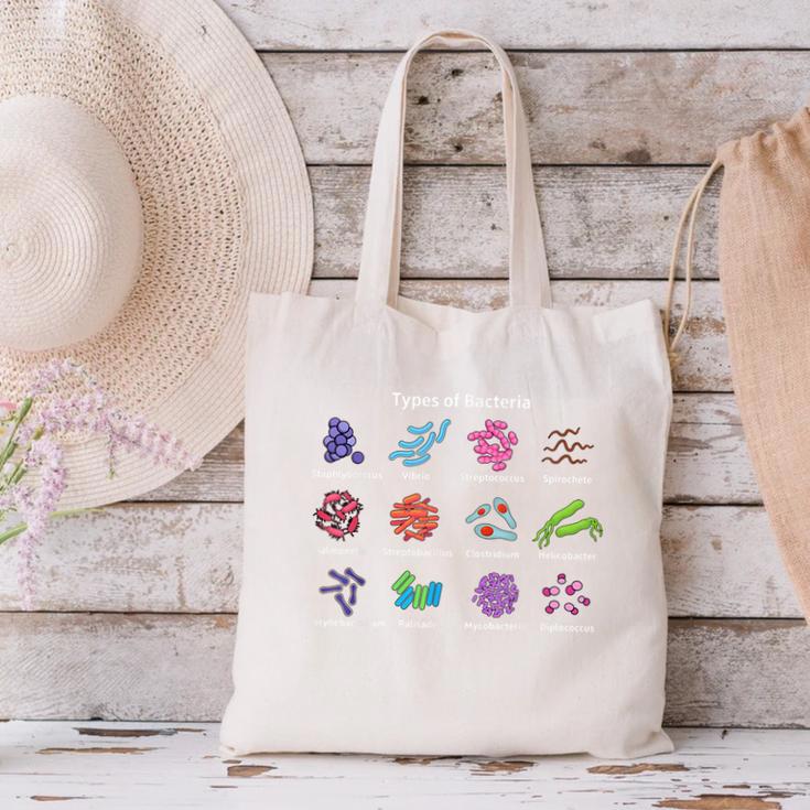 Types Of Bacteria Microbiologist Biology Science Teacher Canvas Tote Bag, Science Teacher Tote Bags, gift for family, gift for coworker