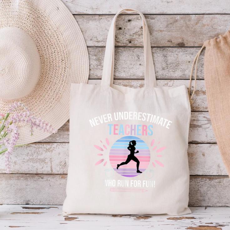 Never Underestimate Teachers Who Runs For Fun Canvas Tote Bag, gift for family, gift for coworker Never Underestimate Teachers Who Runs For Fun Canvas Tote Bag, gift for family, gift for coworker