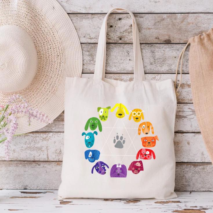Unique For Artists By ADS Color Wheel Educational Art Teacher Dog Themed Artist Small Canvas Tote Bag, gift for family, gift for coworker