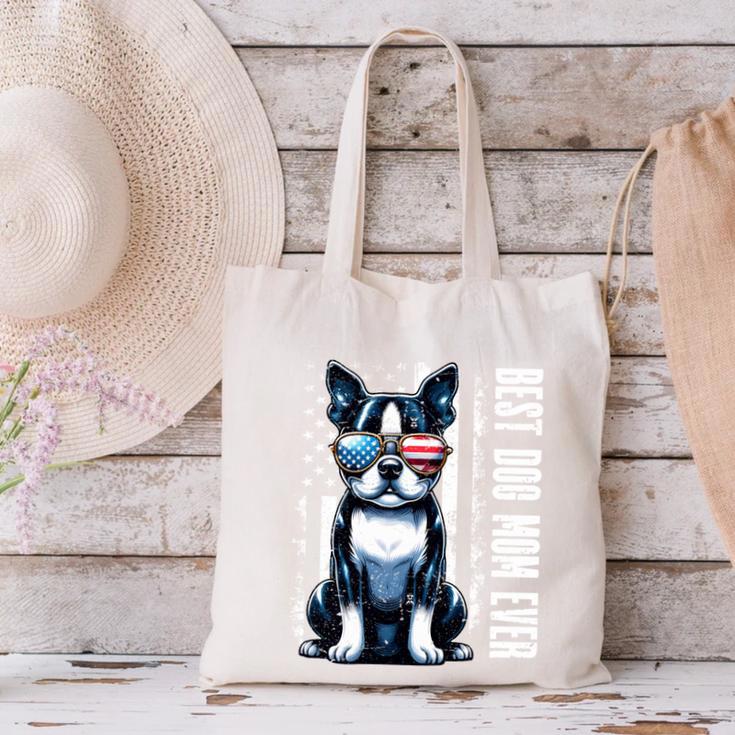 USA Flag Boston Terrier Best Dog Mom Ever 2025 Canvas Tote Bag, Boston Terrier Mom Tote Bags, gift for family, gift for coworker