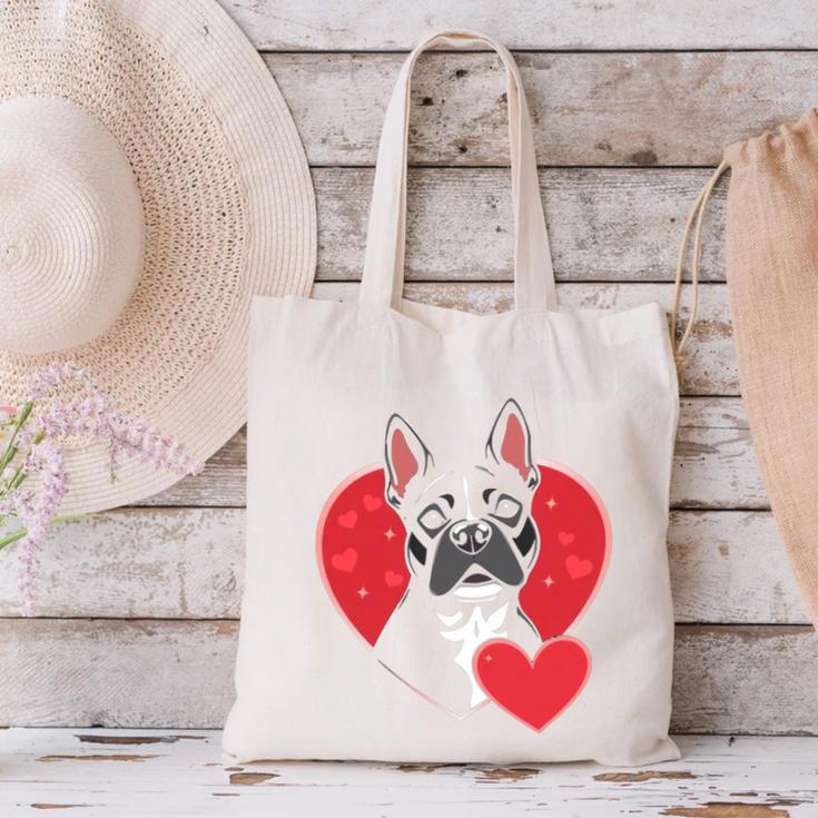 Valentine's Day Boston Terrier Canvas Tote Bag, gift for family, gift for coworker
