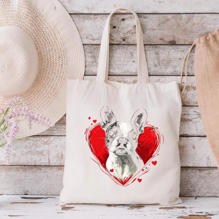 Valentine's Day Boston Terrier Dog Canvas Tote Bag, gift for family, gift for coworker