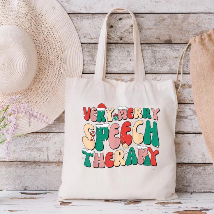 Verry Merry Speech Language Pathologist Teacher Christmas Canvas Tote Bag, gift for family, gift for coworker