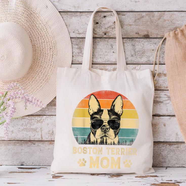 Vintage Boston Terrier Mom Dog Lovers Mother's Day Canvas Tote Bag, Boston Terrier Mom Tote Bags, gift for family, gift for coworker